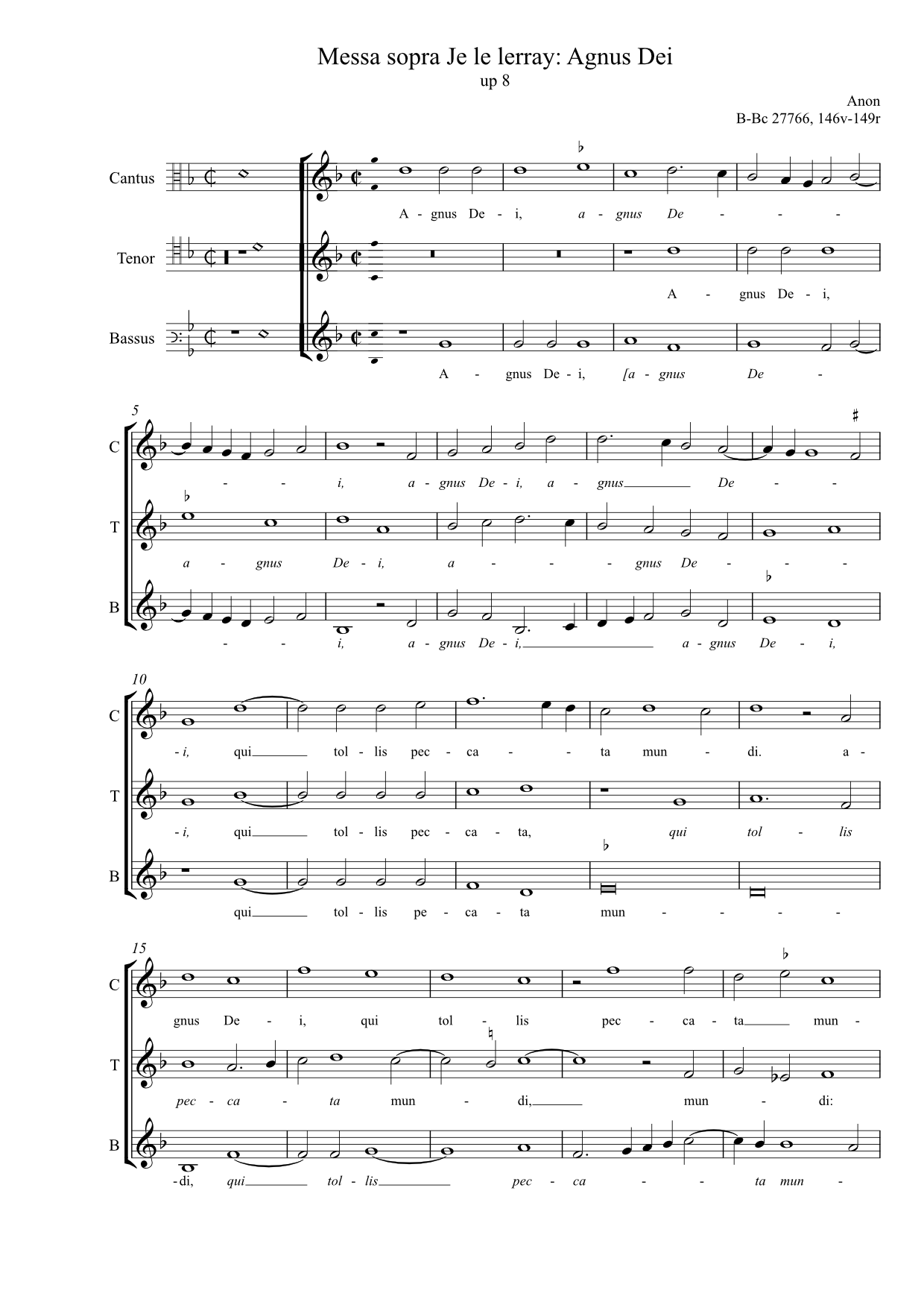 Messa sopra Je le lerray - Agnus Dei (anon, Biffoli-Sostegni), up octave - Image 2