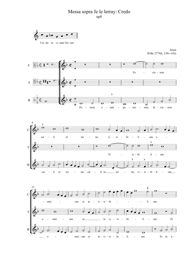 Messa sopra Je le lerray - Credo (anon, Biffoli-Sostegni), up octave - Image 2
