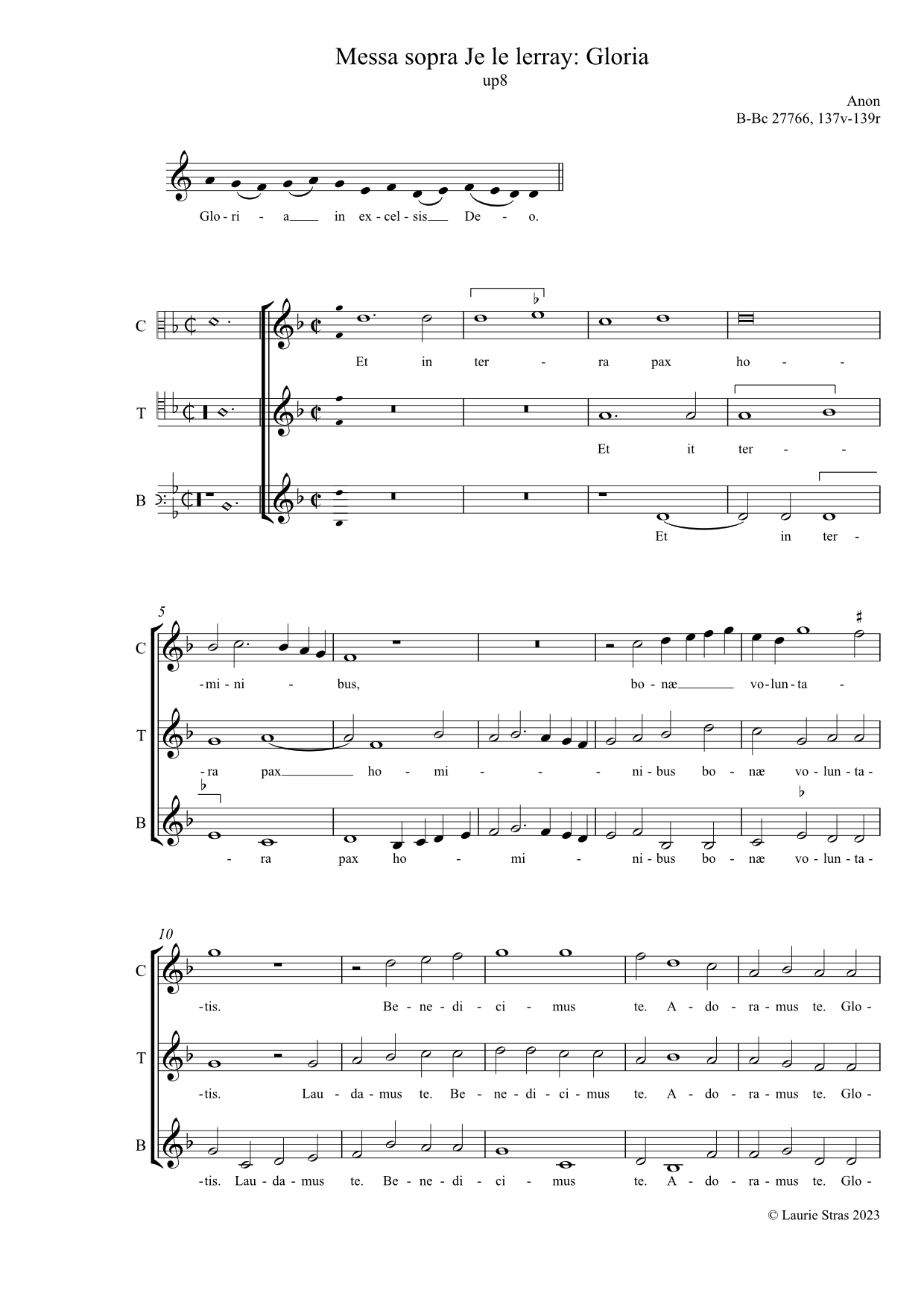 Messa sopra Je le lerray - Gloria (anon, Biffoli-Sostegni), up octave - Image 2