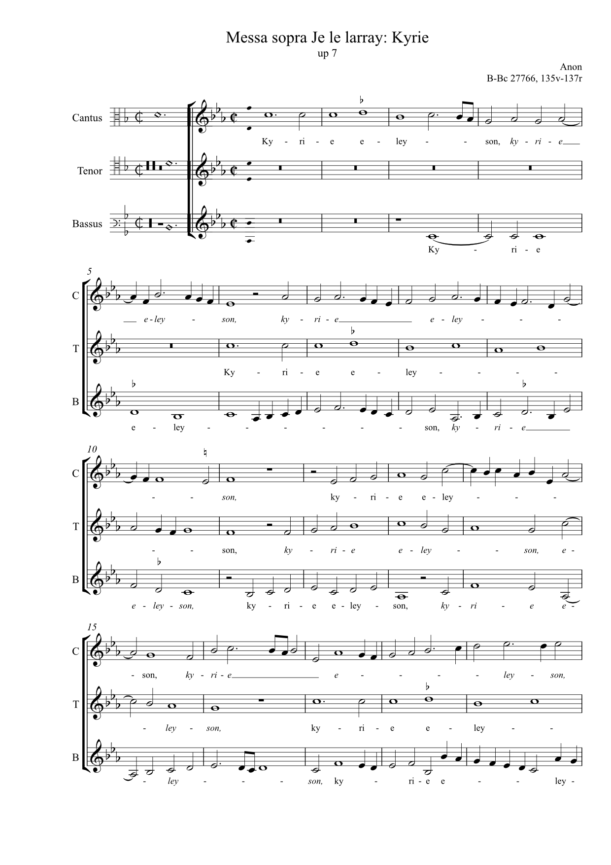 Messa sopra Je le lerray - Kyrie (anon, Biffoli-Sostegni), up seventh - Image 2