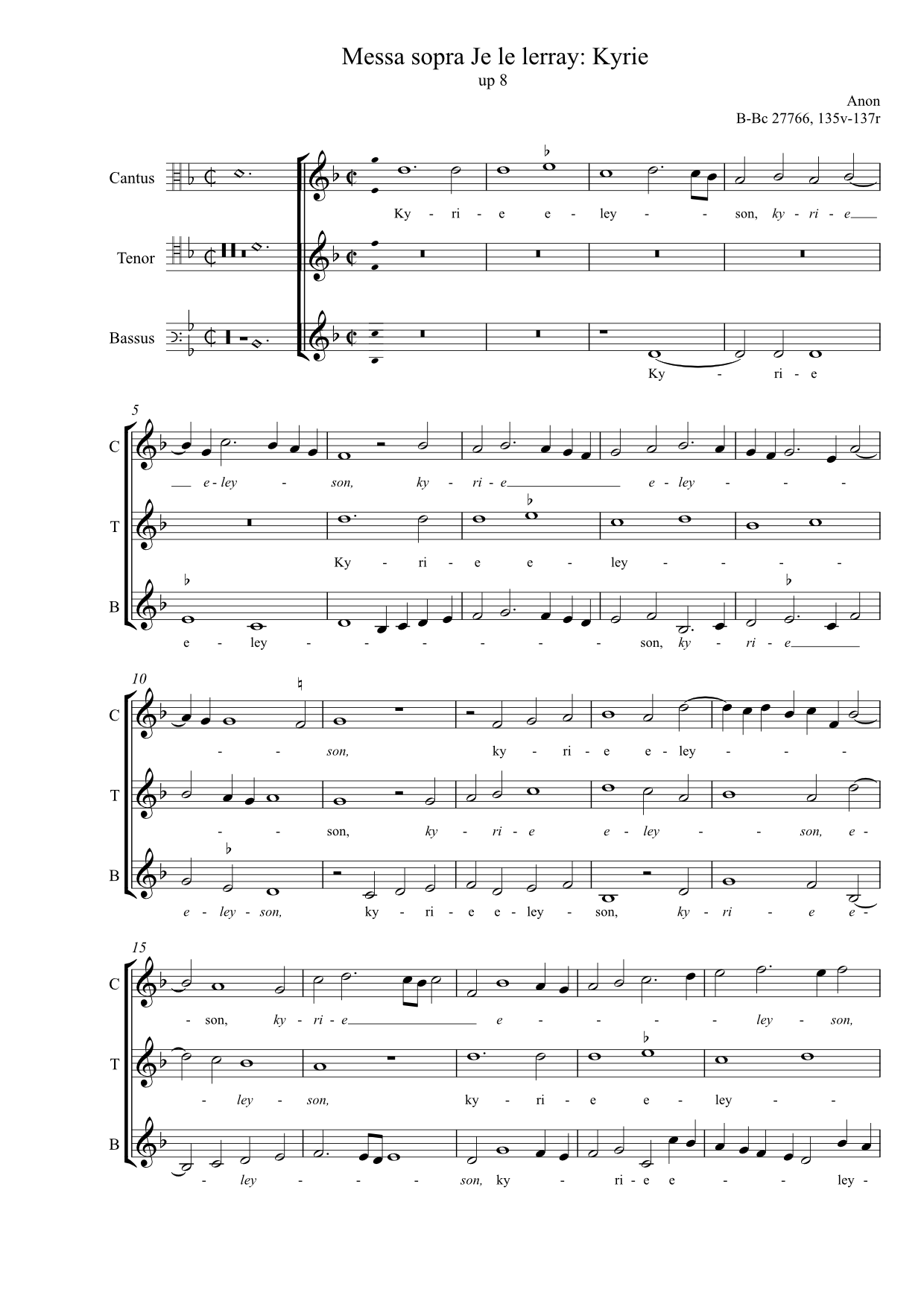 Messa sopra Je le lerray - Kyrie (anon, Biffoli-Sostegni), up octave - Image 2