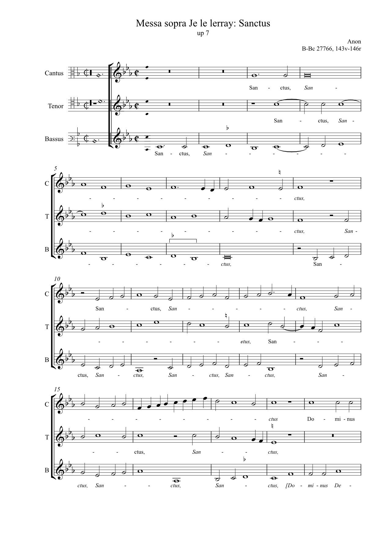 Messa sopra Je le lerray - Sanctus (anon, Biffoli-Sostegni), up seventh - Image 2