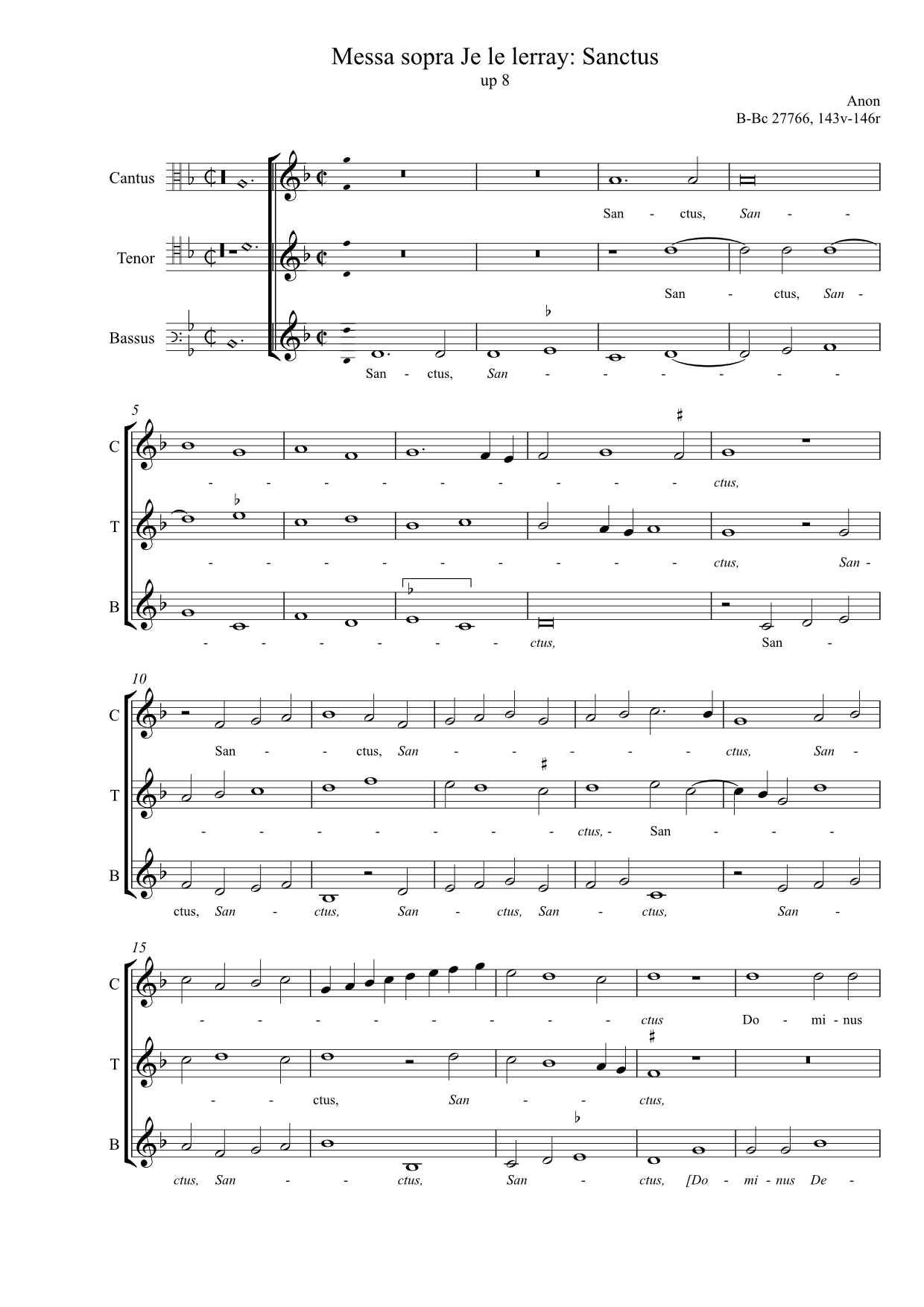 Messa sopra Je le lerray - Sanctus (anon, Biffoli-Sostegni), up octave - Image 2
